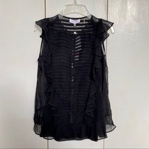 NWT Black Silk Calvin Klein Ruffle Blouse